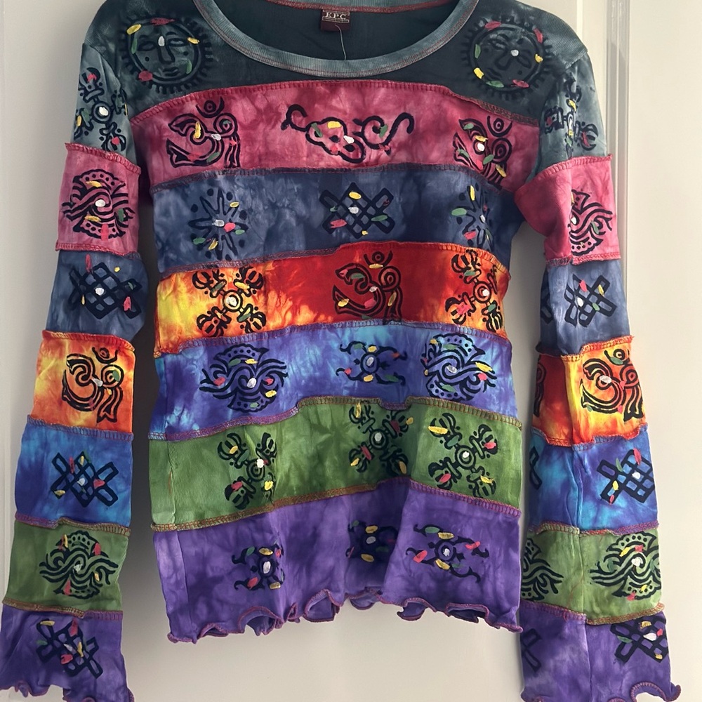 KPC Nepal Boho Tie-Dye Patchwork Long Sleeve - NWT - Size Small